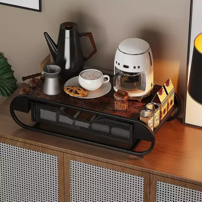 Coffee Pod Drawer Holder, 70-83 Capacity, Adjustable Dividers, Metal & Wood