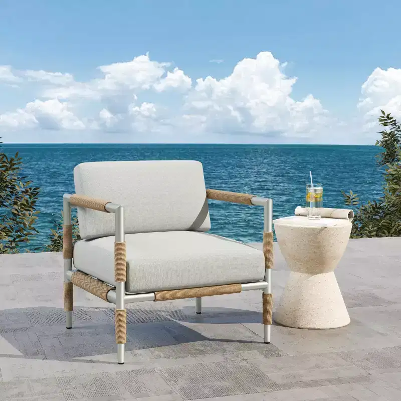 Christopher Knight Home Wevin Aluminum Chair with Cushions, Light Grey