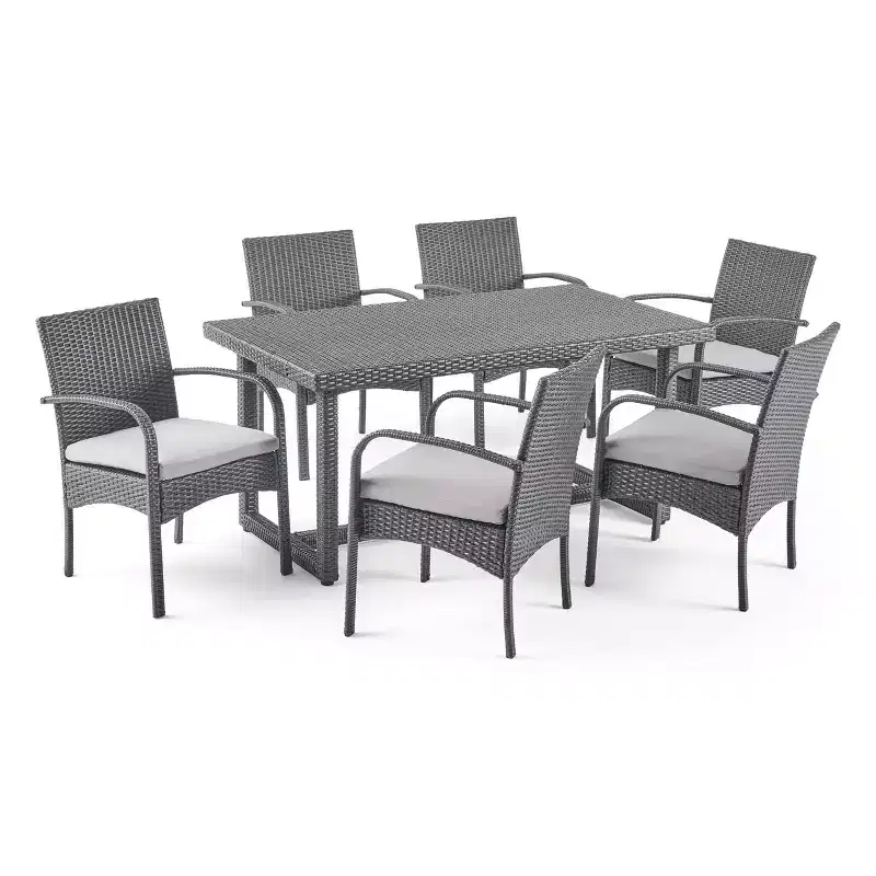 Harlowe 7pc Wicker Dining Set - Gray/Gray - Christopher Knight Home: Includes 6 Arm Chairs & HDPE Table Top