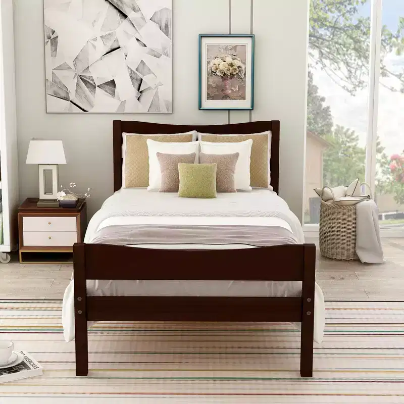 Whisen Morden Design Twin Size Wood Platform Bed with Headboard