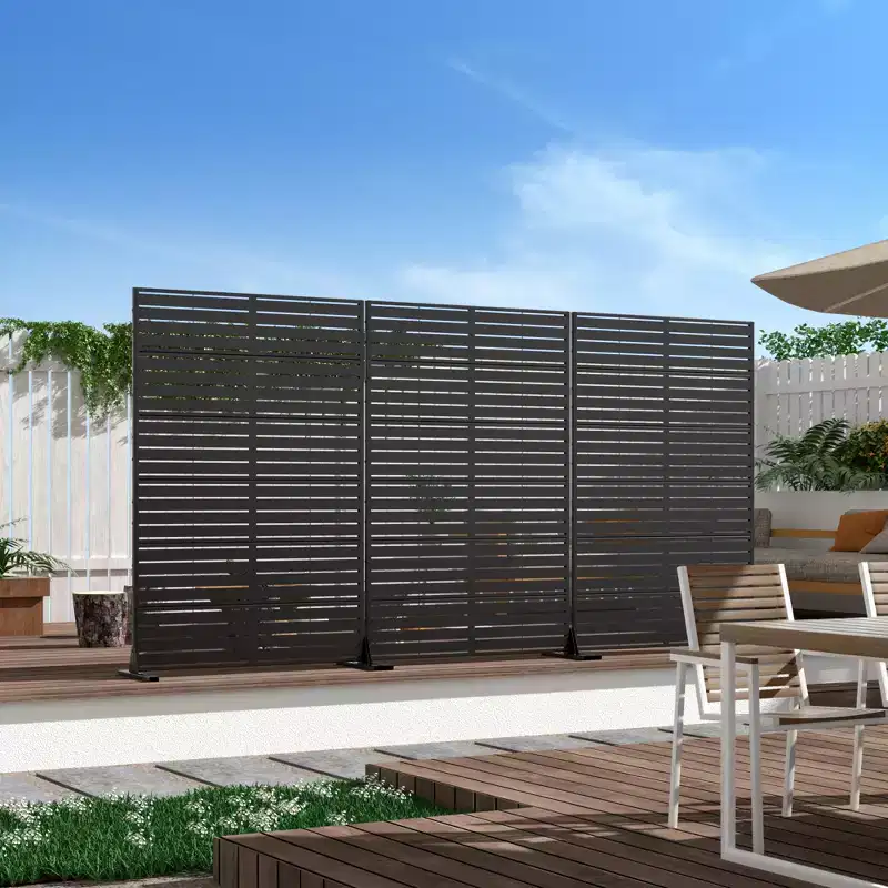 MAYEERTY 72x47x16 Inch Black Galvanized Steel Classic Louvered Outdoor Privacy Screen, 6 Piece Set