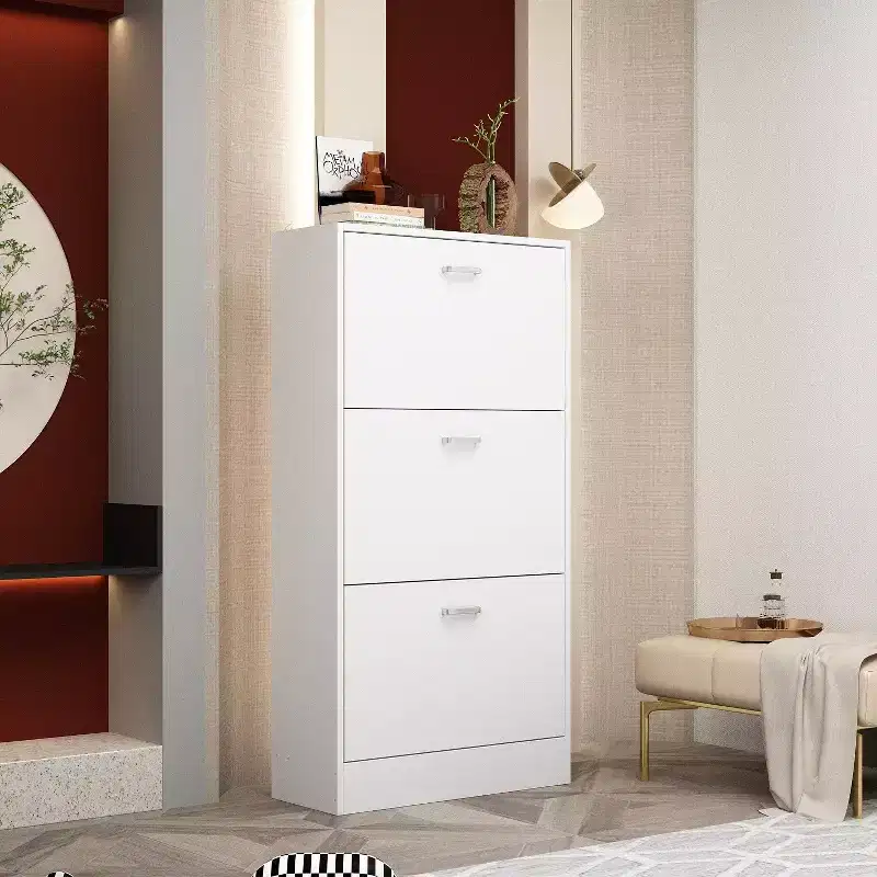 Hitow White Tipping Shoe Cabinet 3-Drawer Minimalist Lightweight Design
