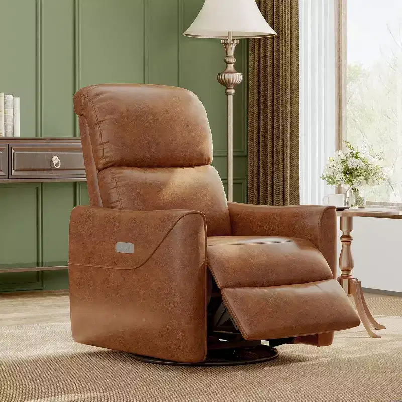 Power Swivel Glider Recliner with USB Port & Lumbar Support, PU Leather