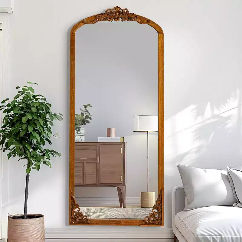 Dovelina Vintage Wood Frame Arch Carved Decorative Wall Mirror Large Full Length Mirror