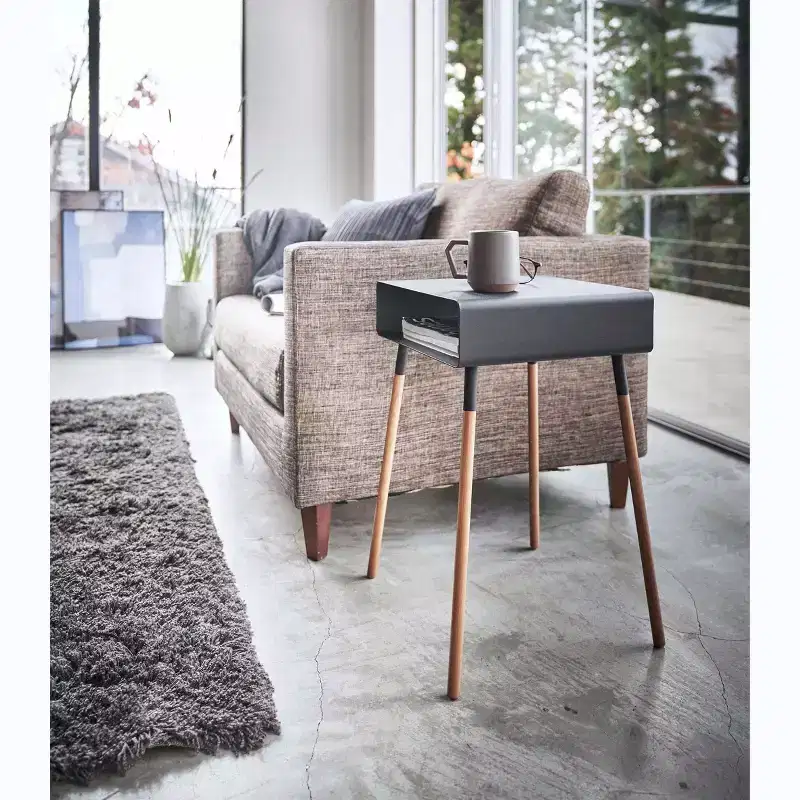 Side Table with Storage Shelf - 23 Inch Height - Steel Frame