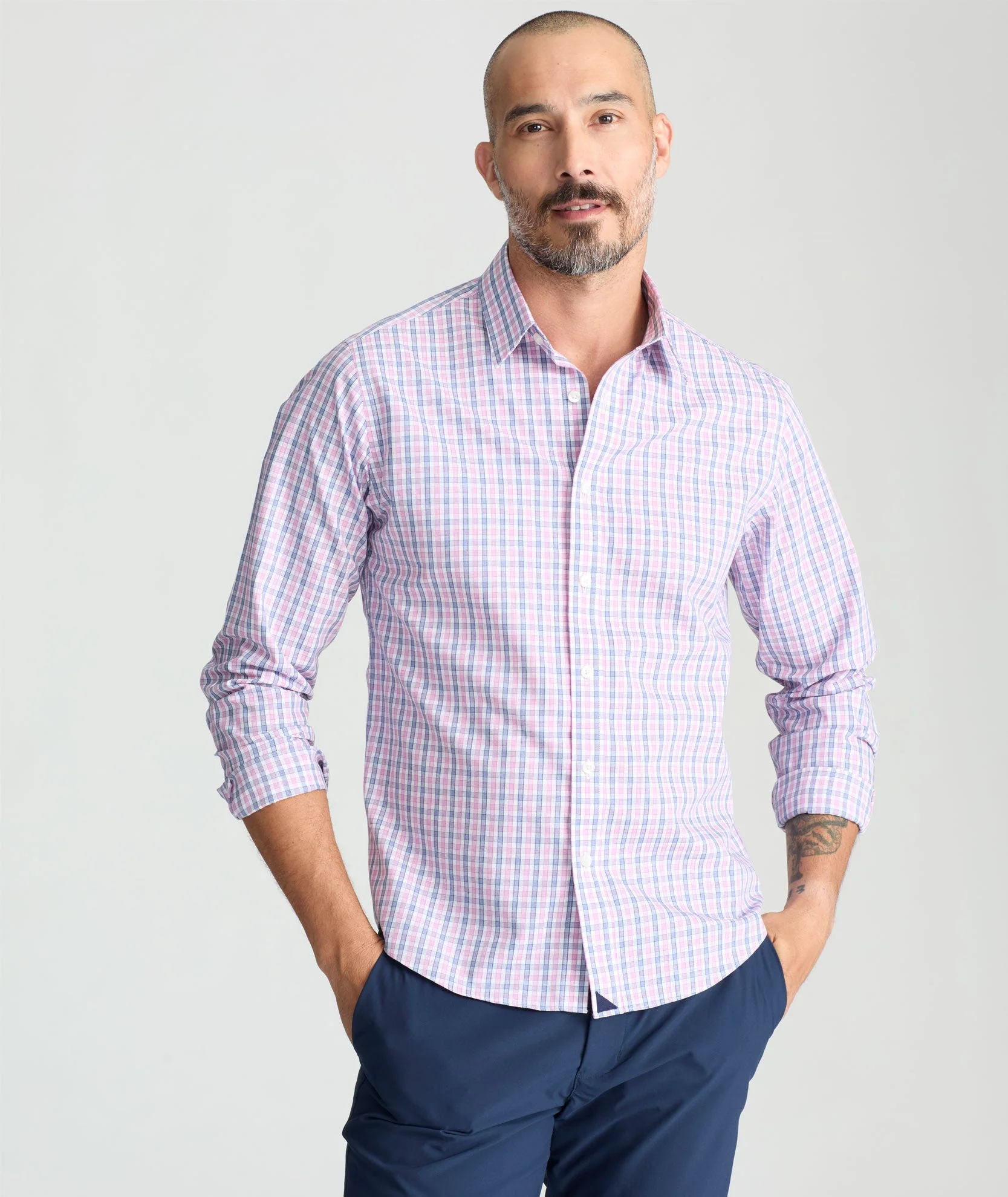Blue-White Check Cotton Shirt (Pink Base)