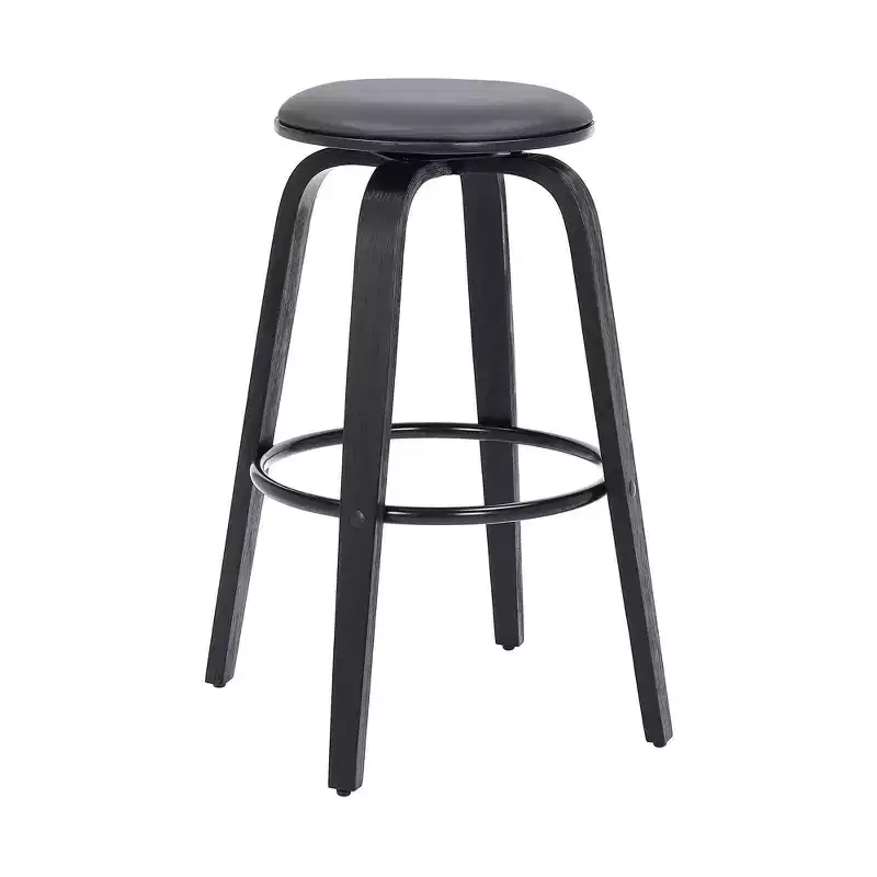 30" Backless Swivel Faux Leather Wood Counter Height Barstool Gray/Black: Round Seat, Footrest, Fixed Height