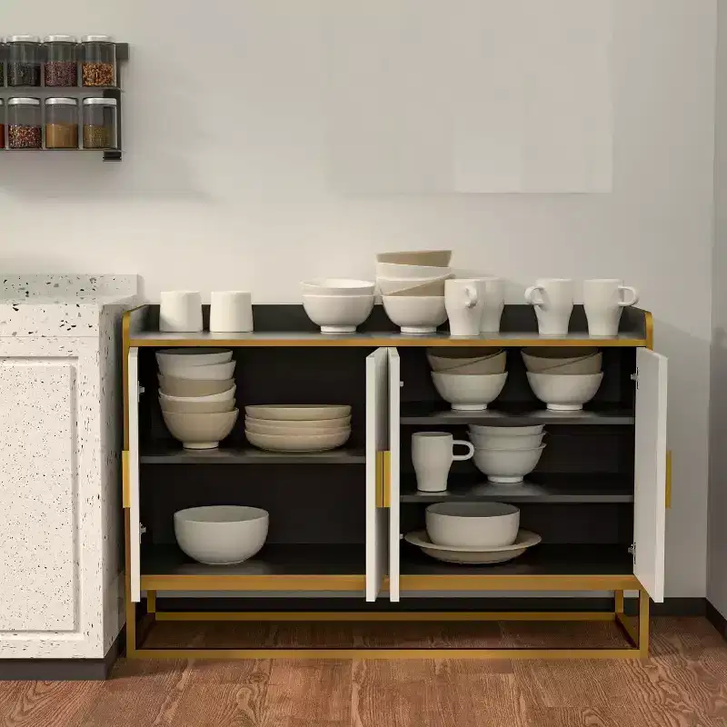 Contemporary Kitchen Buffet Cabinet with Countertop Safety Fence, Freestanding Sideboard Storage for Dining Room, Entryway, Bedroom