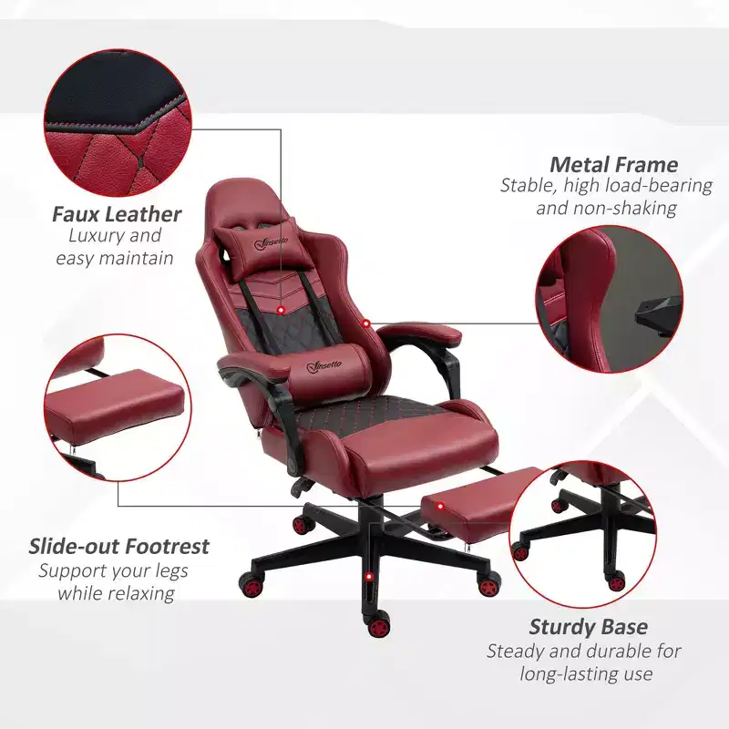 TUYOHW 360Swivel Gaming Chair Office Chairs with Reclining Back,Adjustable Seat Height&Footrest,17-21 Ergonomics Video Game Chairs Office,Red
