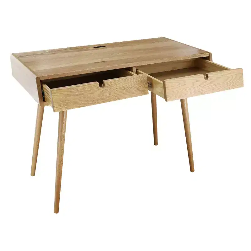 Desk with USB Ports Natural Oak - Flora Home: Pine Wood Construction, 40" Width, Integrated Drawers