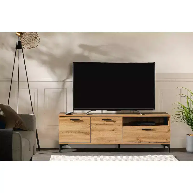 South Shore Musano TV Stand for TVs up to 60" with Doors and Drawer Nordik Oak: Urban Style, Cable Management, Storage Space