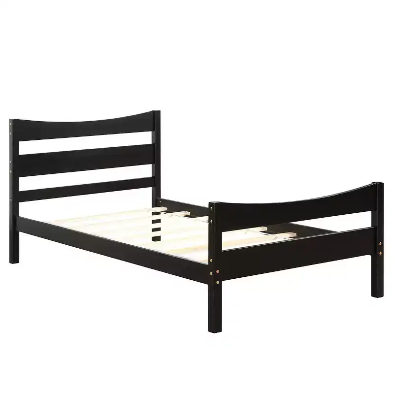 Twin Size Platform Bed Frame Foundation with Headboard & Wood Slat Support
