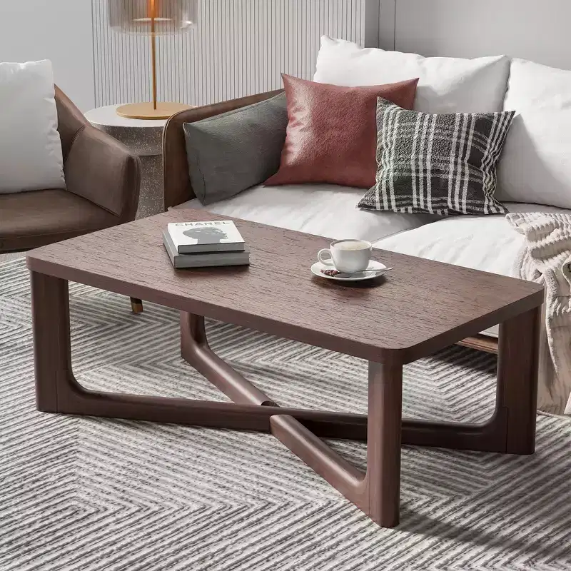 PexFix 50 Modern Coffee Table Rectangular Farmhouse Solid Wood Coffee Table with Cross Sturdy Legs Center Table for Home Office Living Room Walnut