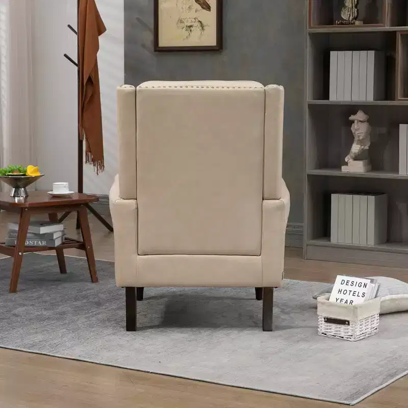 Wood Frame Armchair, Sturdy Wood Legs, Living Room Bedroom, Black PU