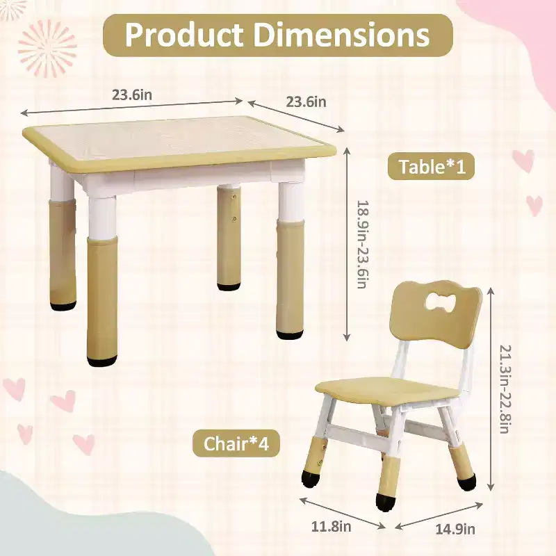 5PCS Kids Table and Chair Set, Plastic, for Kids' Room, Kindergarten  Parent-Child Space