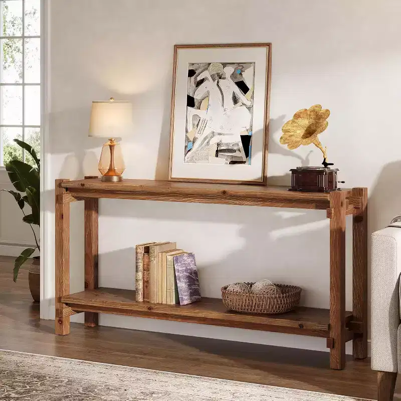 Lantine Solid Wood Console Table, Narrow Entryway Table with Storage for Living Room, Entrance, Behind Sofa, Brown