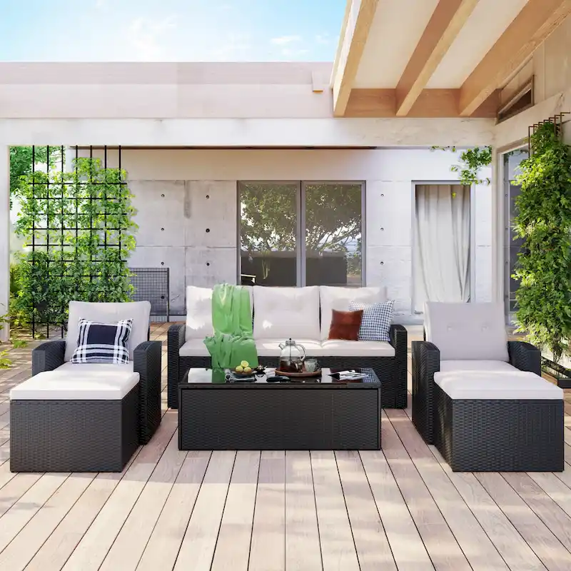 6 piece All-Weather Wicker rattan Patio Outdoor Sectional Set