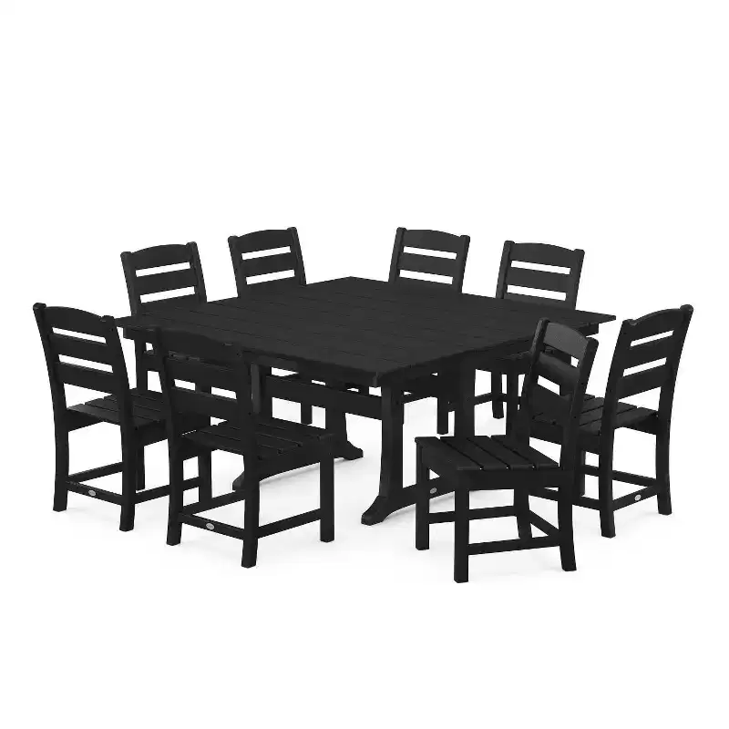 POLYWOOD 9pc Lakeside Farmhouse Trestle Outdoor Patio Dining Set