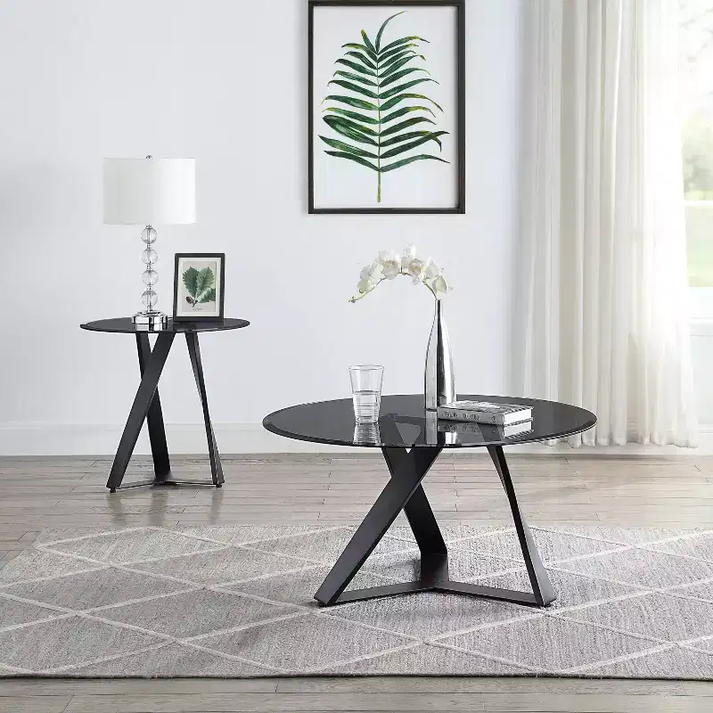 Steel & Tempered Glass Round End Table 22.75''H x 24'' diameter