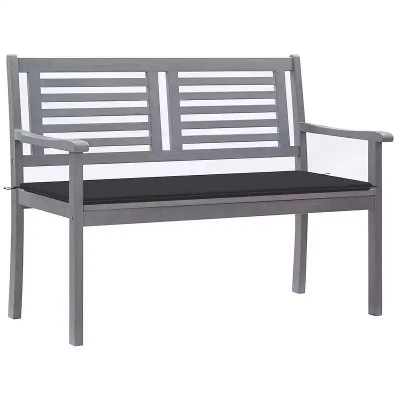 vidaXL 2-Seater Gray Eucalyptus Wood Patio Bench/Loveseat with Anthracite Cushion for Garden, Terrace, Outdoor Living