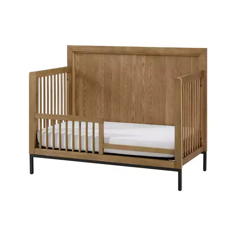 Newport Convertible Crib — Natural Oak Finish, Matte Black Hardware, ASTM Certified