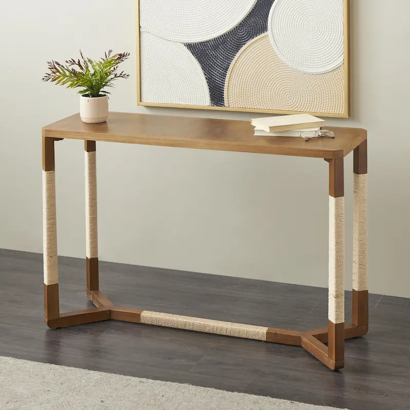 Wooden Console Table with Rope Wrapped Frame - Brown