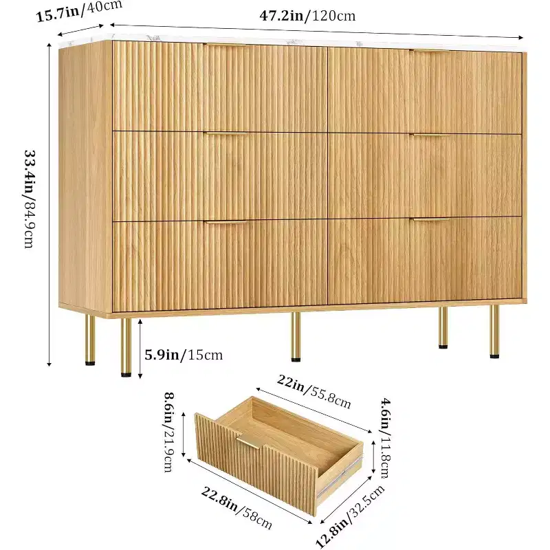 Dresser for Bedroom, 6 Drawer Dresser, Modern Chest of Drawers, Wood Drawer Organizer for Bedroom, Living Room, Hallway, Entryway