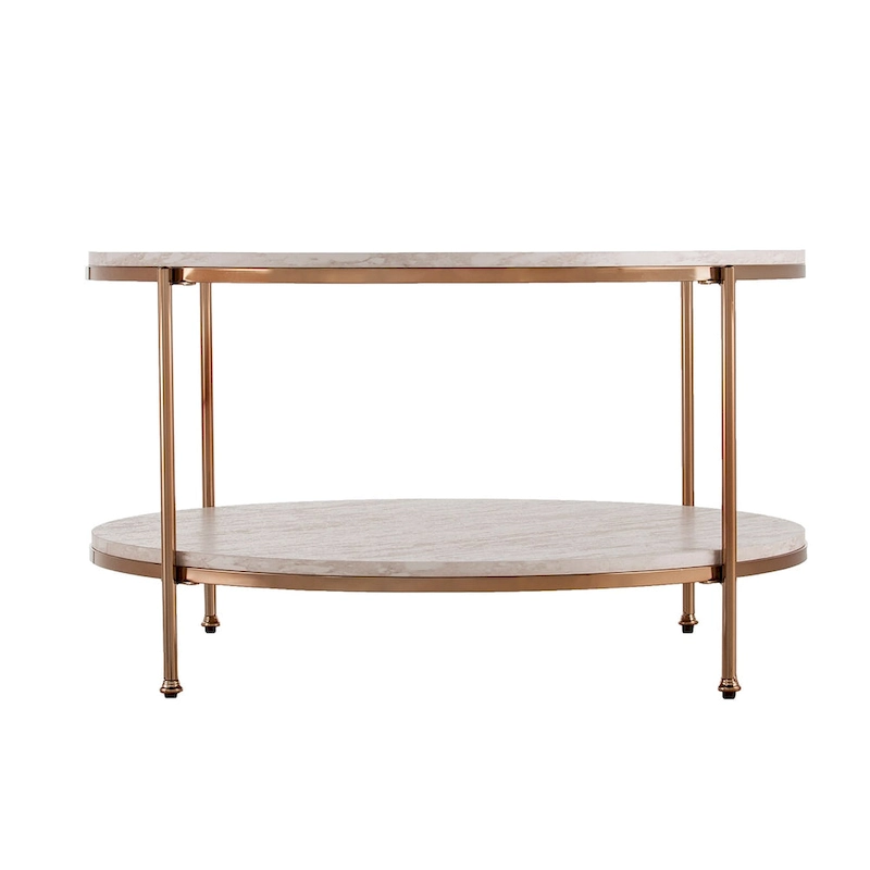 SEI Furniture Henderson Modern Faux Marble Round Coffee Table with Bottom Shelf