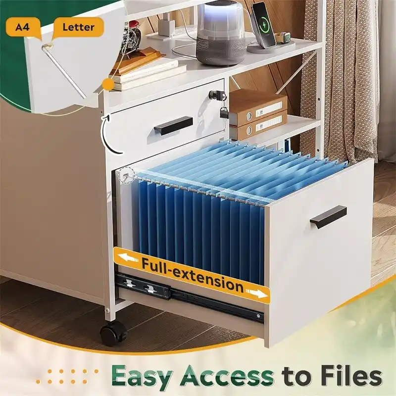 2-Drawer Locking File Cabinet with Charging Station