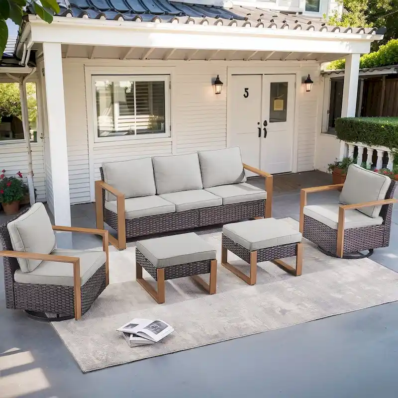 Outside Sofa Ottoman with Rocking Chairs - Brown