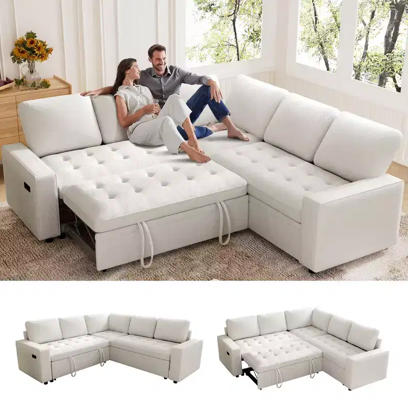 Dyonery 5-Seat L-Shaped Modular Sofa with Sleeper & USB Charging