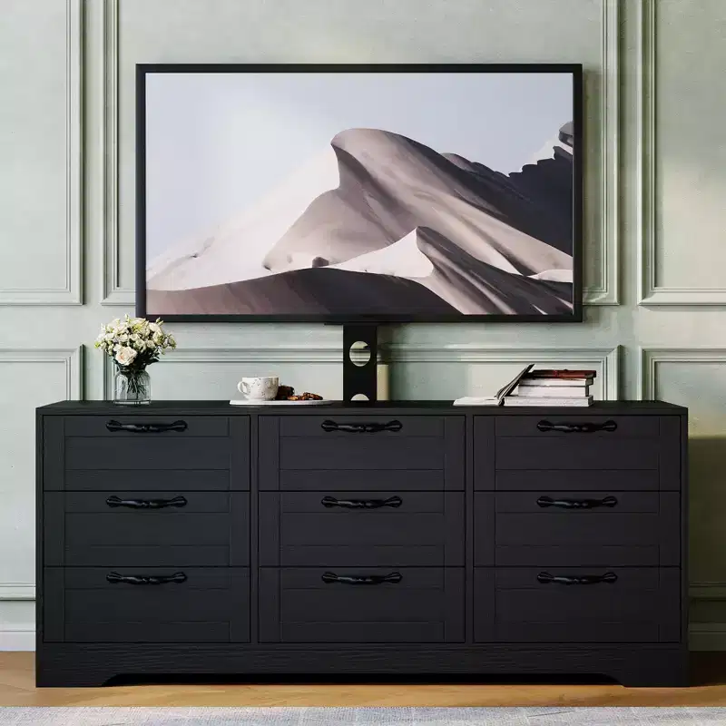 9-Drawer Dresser TV Stand with Adjustable Mount for 32