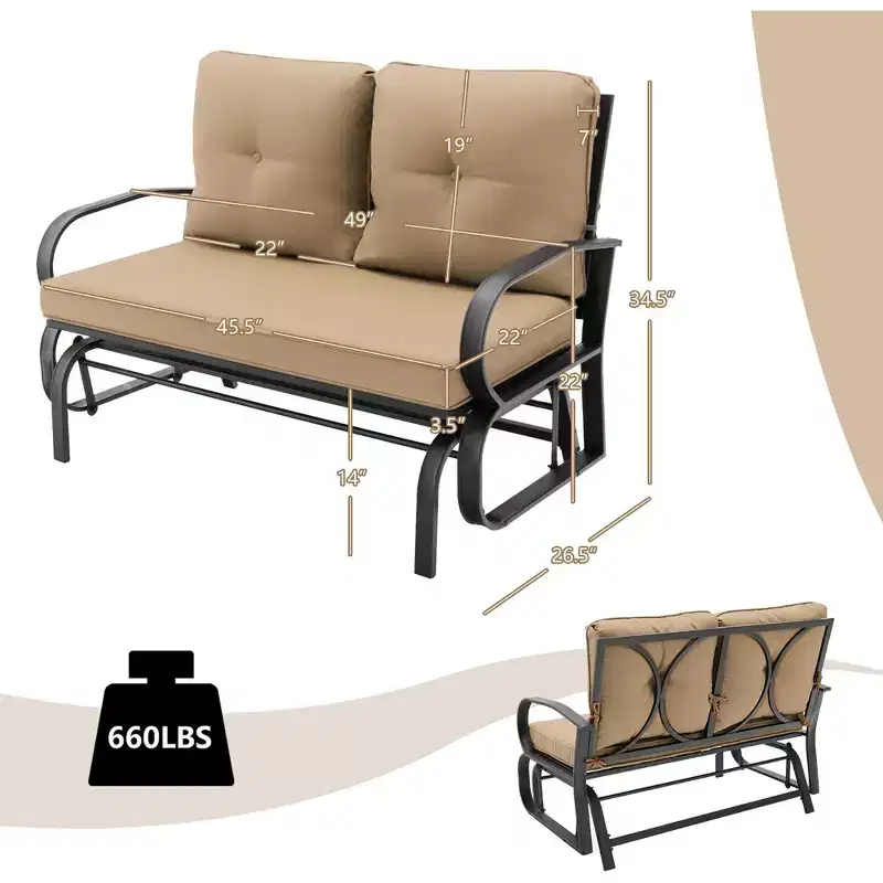 Costway Patio 2-Person Glider Bench Rocking Loveseat Cushioned Armrest Brick Red\Beige\Blue