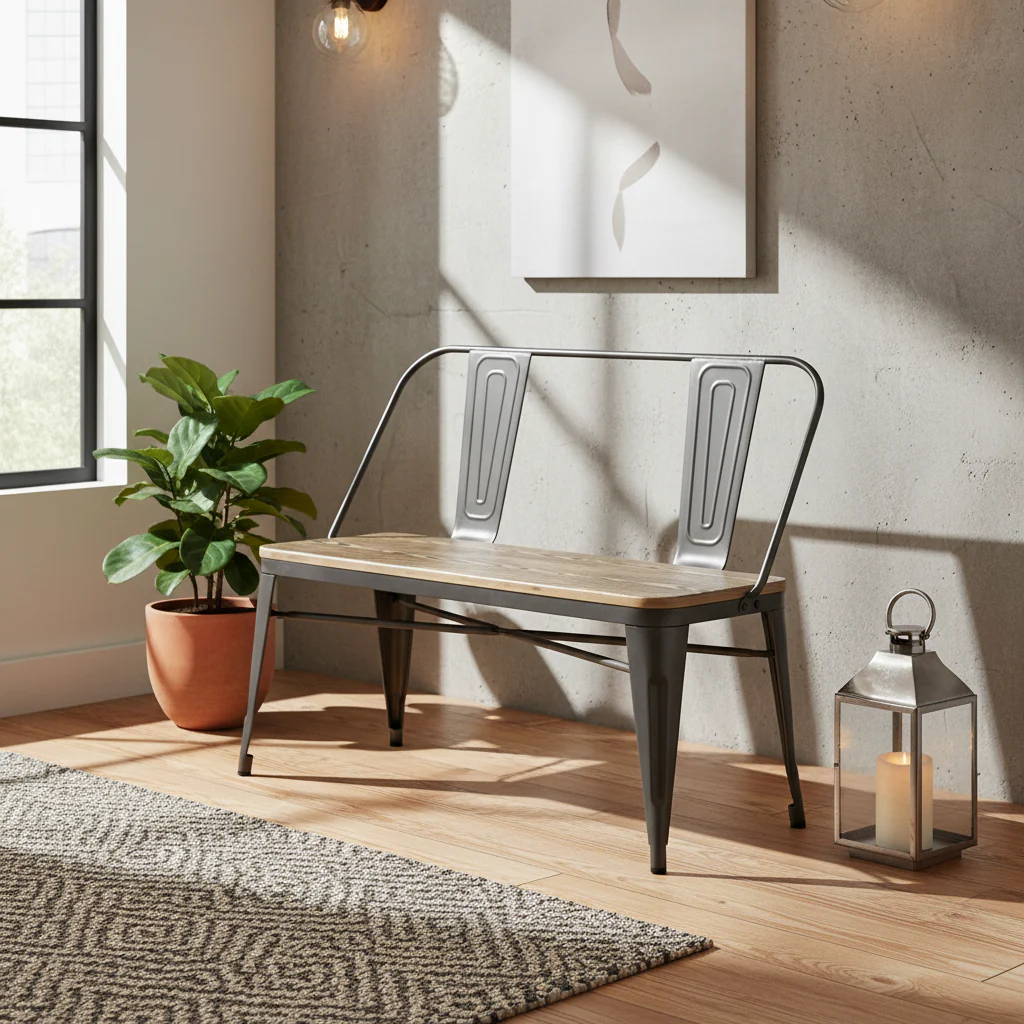 Industrial Metal and Wood Dining & Entryway Bench