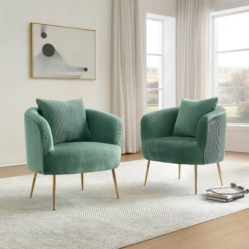 Art Leon Set of 2 Velvet Accent Side Chair with Back Cushion