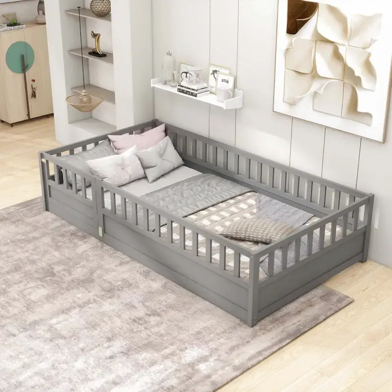 Montessori wooden children's floor bed with Support slat