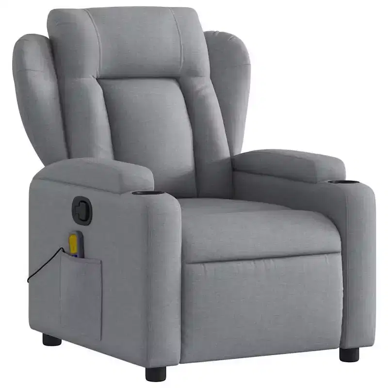 vidaXL Massage Recliner Chair - Light Gray Fabric, 6-Point Vibration, Manual Reclining, Cup Holders, Armchair with USB Power Source
