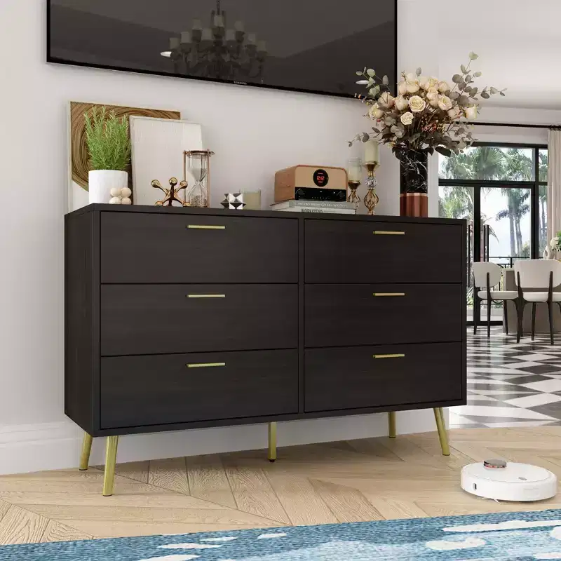 Modern Dresser With 6 Drawers Sleek Organizer Unit, Stylish for Bedroom & Living Room Organization