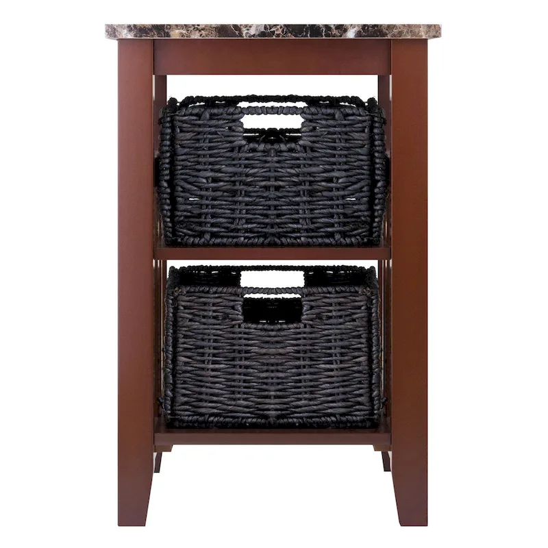 Zoey Side Table Faux Marble Top with 2 Baskets