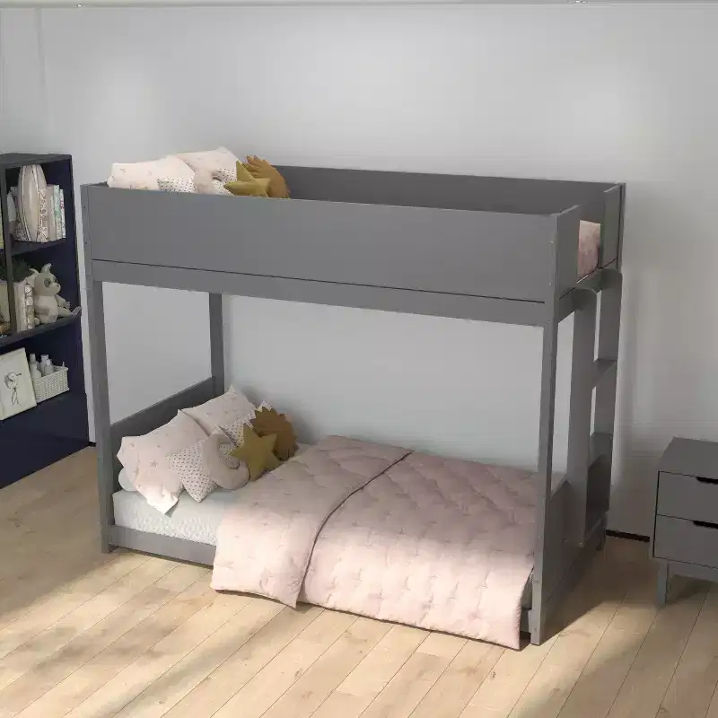 Emma and Oliver Kids Bunk Bed with Convertible, Solid Wood Frame and Easy-to-Climb Ladder with No Box Spring Required