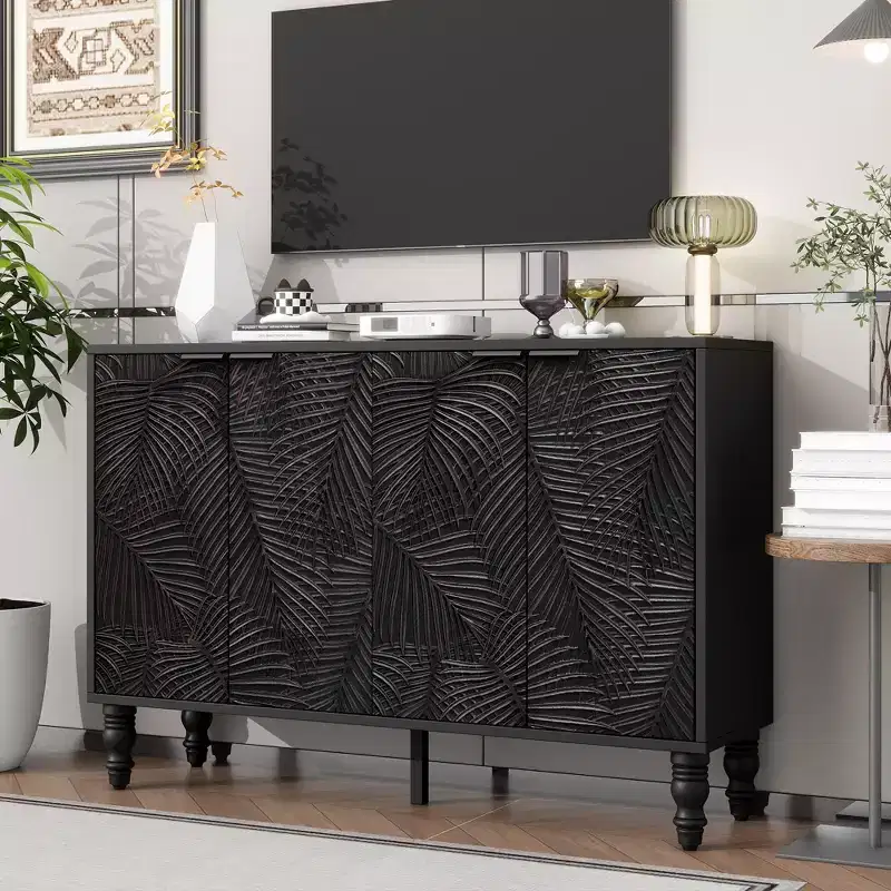Modern TV Stand Entertainment Center with 2 Storage Cabinets for Living Room