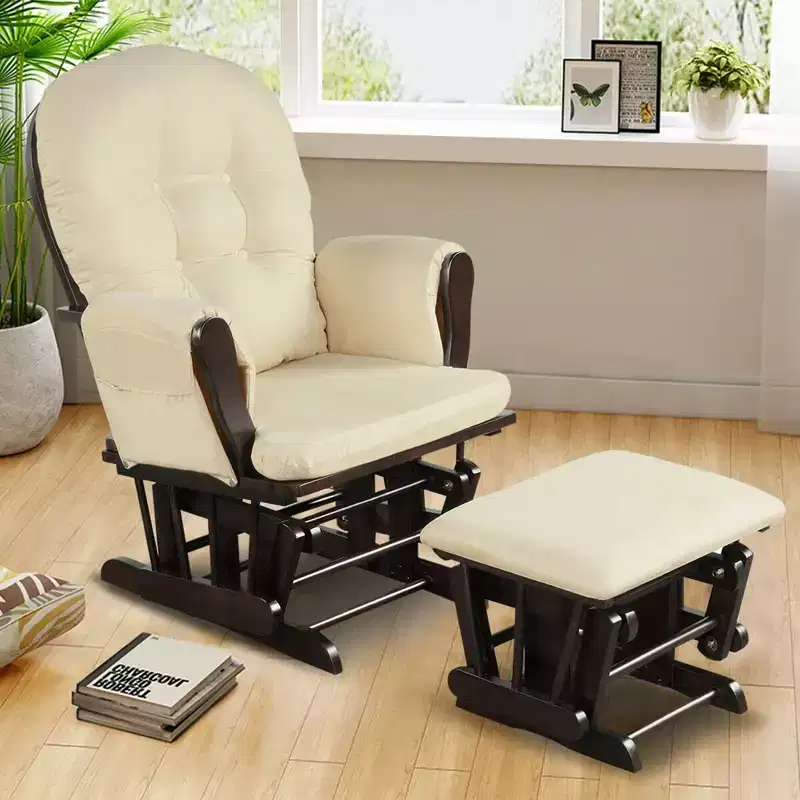 Costway Glider and Ottoman Cushion Set Wood Baby Nursery Rocking Chair