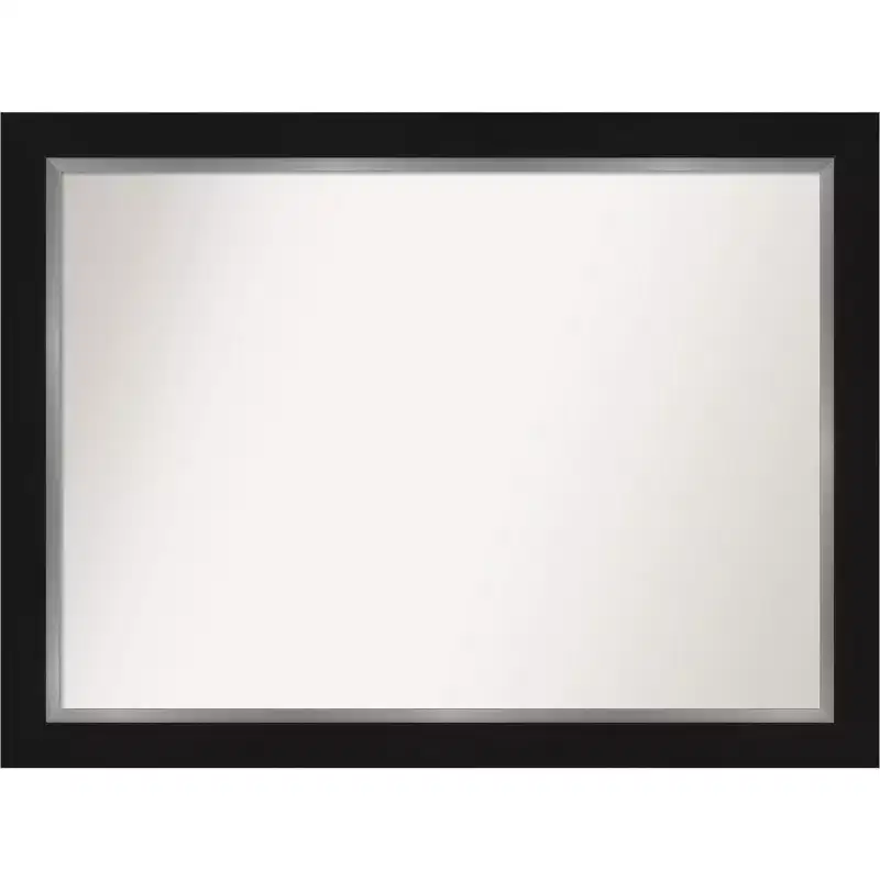 44" x 33" Non-Beveled Eva Bathroom Wall Mirror Black - Amanti Art: Modern Rectangle, Includes Mounting Hardware