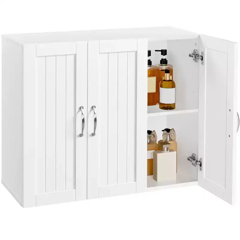 Yaheetech Wall Mounted Cabinet with Three Doors and Adjustable Shelf for Living Room, Laundry Room, Mudroom