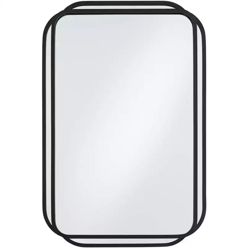 Double Radius Matte Black Wall Mirror, 24