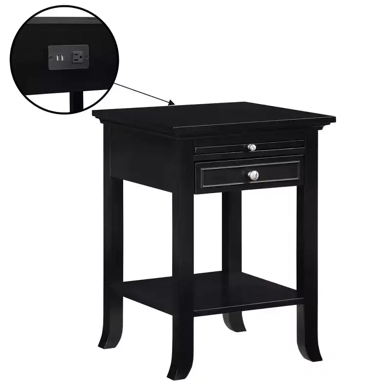 Breighton Home American Heritage Logan Single Drawer End Table with Charging Station and Pull-Out Shelf