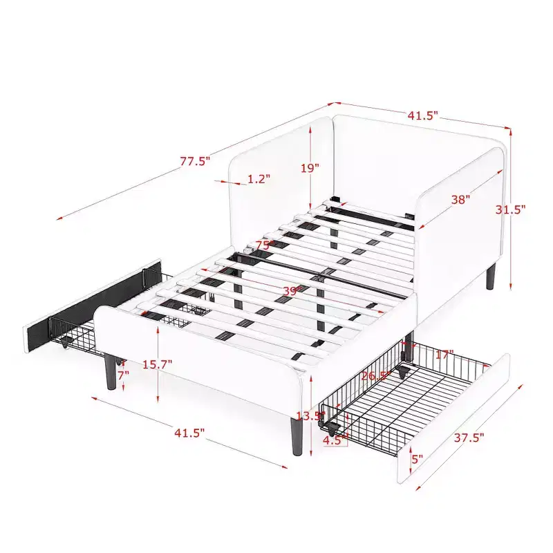 Daybed with 2 Under-Bed Storage Drawers, Adjustable Velvet Sofa Bed for Living Room & Bedroom