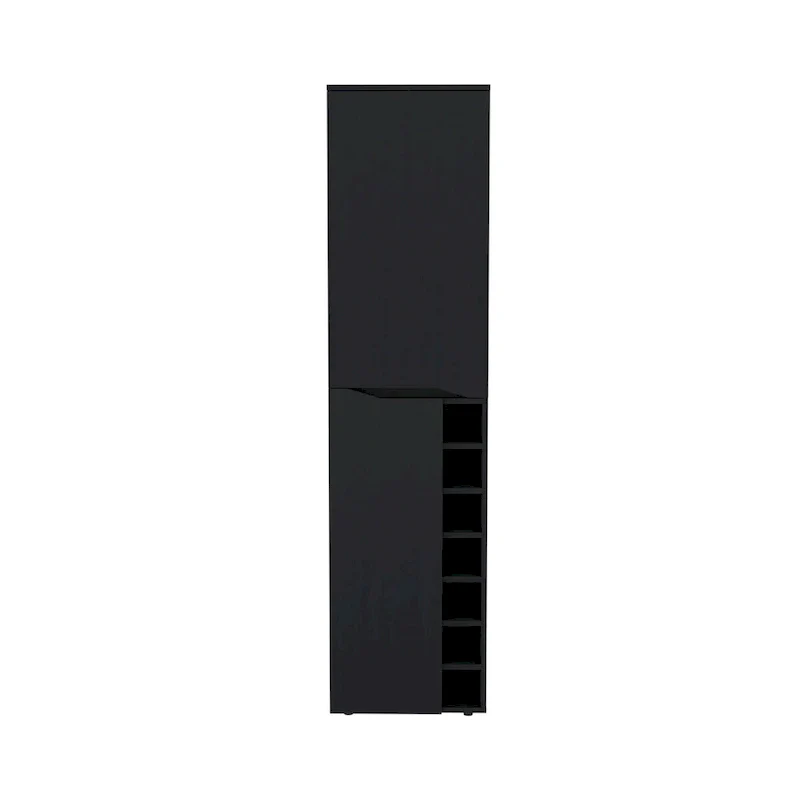 Tall Storage Cabinet with Wine Cubbies and Cup Rack – Black