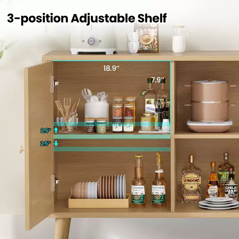 JVNOXK 18-inch Sideboard with 3 Rattan Doors, Modern Kitchen Storage Console, Suitable for Entryway and Living Room, Natural Finish