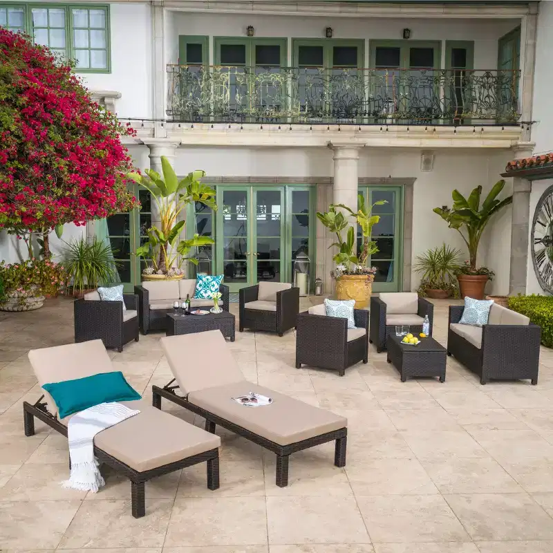 Christopher Knight Home Puerta 10 Piece Outdoor Wicker Chat Set with Water-Resistant Cushions